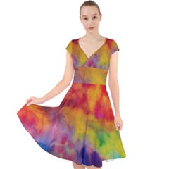 Cap Sleeve Front Wrap Midi Dress 