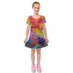 Colorful watercolors texture                                                        Kids  Short Sleeve Velvet Dress
