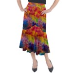 Colorful watercolors texture                                                        Midi Mermaid Skirt