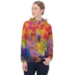 Colorful watercolors texture                                                    Women Hooded Front Pocket Windbreaker