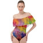 Colorful watercolors texture                                                        Off Shoulder Velour Bodysuit