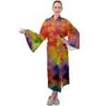 Colorful watercolors texture                                                 Maxi Tie Front Velour Kimono