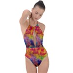 Colorful watercolors texture                                                    Plunge Cut Halter Swimsuit