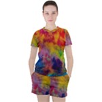 Colorful watercolors texture                                                    Women s Mesh Tee and Shorts Set