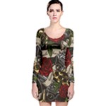 Seamless Vector Pattern Long Sleeve Velvet Bodycon Dress