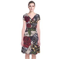 Short Sleeve Front Wrap Dress 