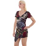 Seamless Vector Pattern Short Sleeve Asymmetric Mini Dress