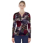 Seamless Vector Pattern V-Neck Long Sleeve Top