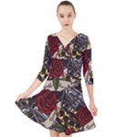 Seamless Vector Pattern Quarter Sleeve Front Wrap Dress