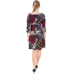 Quarter Sleeve Front Wrap Dress 