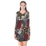 Seamless Vector Pattern Long Sleeve V-neck Flare Dress