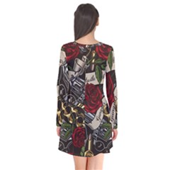 Long Sleeve V-neck Flare Dress 