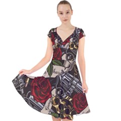 Cap Sleeve Front Wrap Midi Dress 