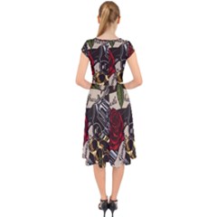 Cap Sleeve Front Wrap Midi Dress 