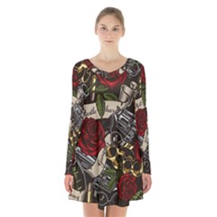 Long Sleeve Velvet V-neck Dress 