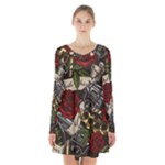 Seamless Vector Pattern Long Sleeve Velvet V-neck Dress