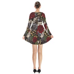 Long Sleeve Velvet V-neck Dress 