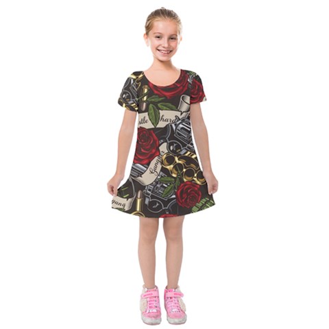 Seamless Vector Pattern Kids  Short Sleeve Velvet Dress from ArtsNow.com