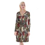 Seamless Vector Pattern Long Sleeve Velvet Front Wrap Dress
