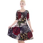 Seamless Vector Pattern Quarter Sleeve A-Line Dress