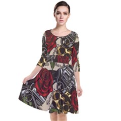 Quarter Sleeve Waist Band Dress 