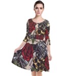 Seamless Vector Pattern Quarter Sleeve Waist Band Dress