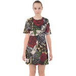 Seamless Vector Pattern Sixties Short Sleeve Mini Dress