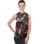 Seamless Vector Pattern Mock Neck Chiffon Sleeveless Top