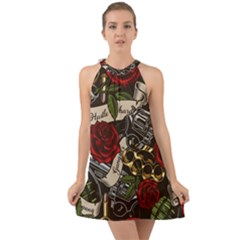 Halter Tie Back Chiffon Dress 
