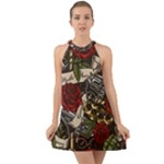 Seamless Vector Pattern Halter Tie Back Chiffon Dress