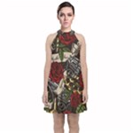Seamless Vector Pattern Velvet Halter Neckline Dress 