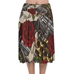 Velvet Flared Midi Skirt 