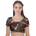 Seamless Vector Pattern Velvet Short Sleeve Crop Top 