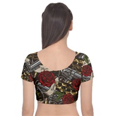 Velvet Short Sleeve Crop Top  