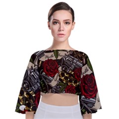 Tie Back Butterfly Sleeve Chiffon Top 