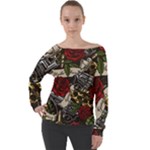 Seamless Vector Pattern Off Shoulder Long Sleeve Velour Top