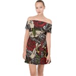 Seamless Vector Pattern Off Shoulder Chiffon Dress