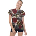 Seamless Vector Pattern Ruffle Collar Chiffon Blouse