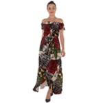 Seamless Vector Pattern Off Shoulder Open Front Chiffon Dress