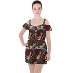 Seamless Vector Pattern Ruffle Cut Out Chiffon Playsuit