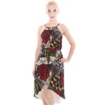 Seamless Vector Pattern High-Low Halter Chiffon Dress 