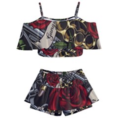 Kids  Off Shoulder Skirt Bikini 