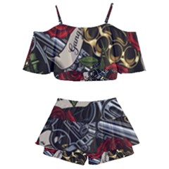 Kids  Off Shoulder Skirt Bikini 