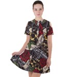 Seamless Vector Pattern Short Sleeve Shoulder Cut Out Dress 