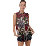 Seamless Vector Pattern Sleeveless Chiffon Button Shirt