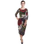 Seamless Vector Pattern Quarter Sleeve Midi Velour Bodycon Dress