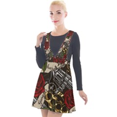 Plunge Pinafore Velour Dress 