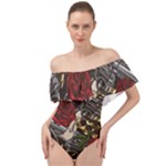 Seamless Vector Pattern Off Shoulder Velour Bodysuit 