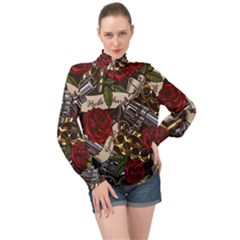 High Neck Long Sleeve Chiffon Top 