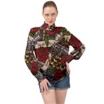 Seamless Vector Pattern High Neck Long Sleeve Chiffon Top